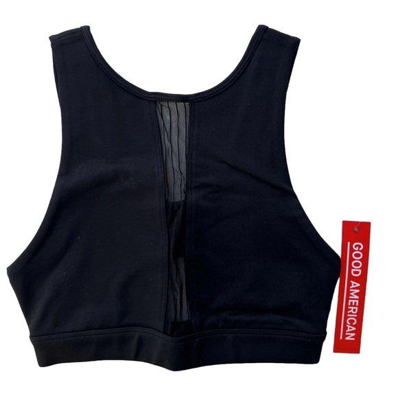 black Good American pin tuck mesh sports bra | open cut out back | mesh accent - Picture 7 of 11
